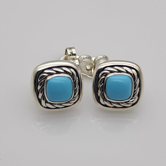 David Yurman Albion Earrings with 7mm Turquoise in Sterling Silver 925 - Picture 1 of 4